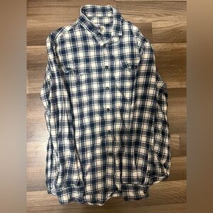Men's Long Sleeve Blue and White Plaid Flannel, Size Large